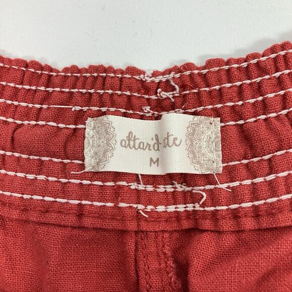 Altar'd State Women’s Linen Rayon Drawstring 3” Paper Bag Shorts Size M Red - Picture 3 of 9